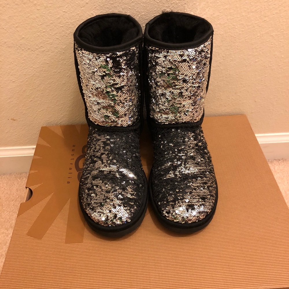 Ugg silver and black sparkly boots